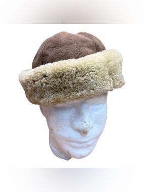 Surell Brown size S/M Suede Cossack Hat with Cream Shearling Trim